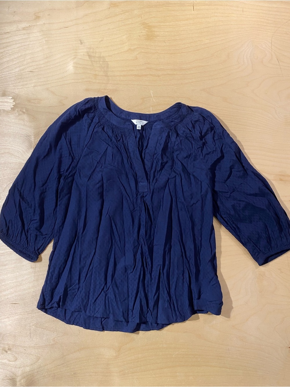 crown & ivy Navy Peasant Blouse - Women's Top PM (RS)